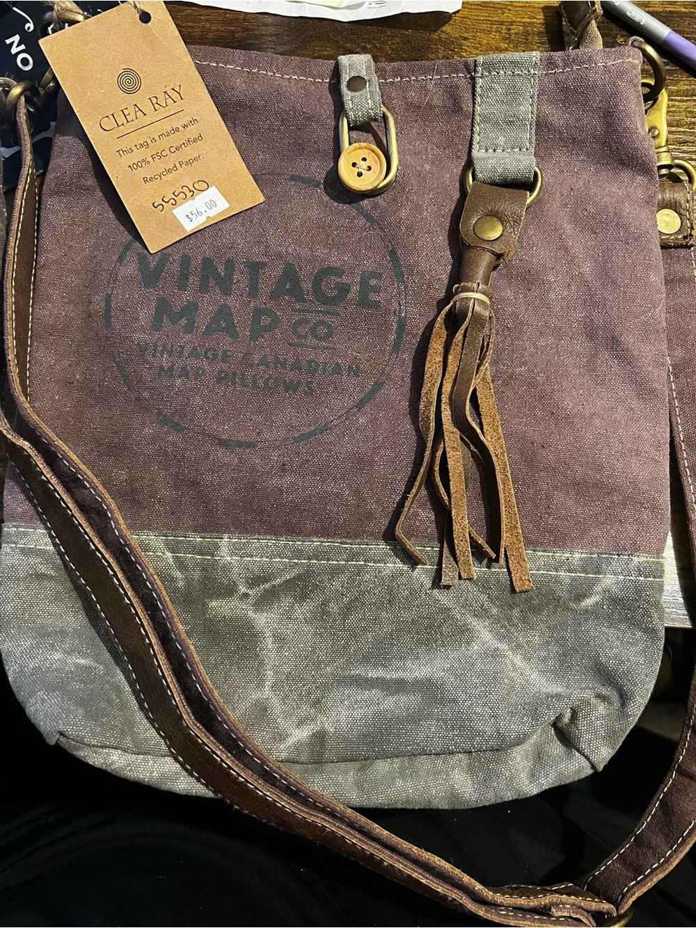 Clea Ray Vintage MAP Co. Two-Tone Rustic Canvas Crossbody Bag - Brown & Gray